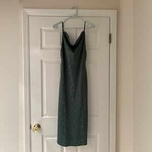 You're My Type Sage Green Satin Jacquard Midi Slip Dress